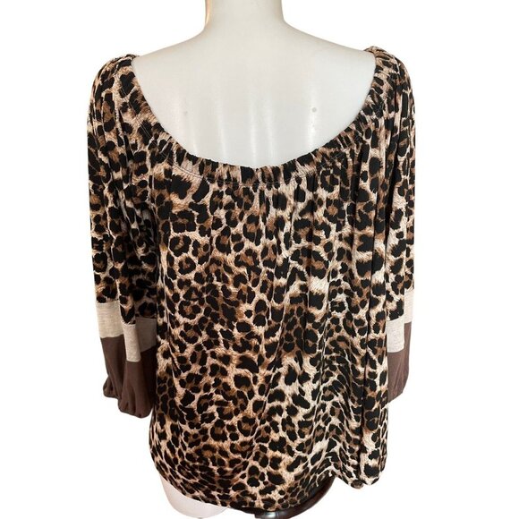 Entro Off Shoulder Tunic Top Women's Size X-Large Brown Black Animal Print - Picture 4 of 7